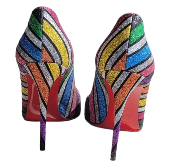 Christian Louboutin Stripy Glitter Pigalle Follies Limite Edition Size 38 100m - Picture 1 of 9